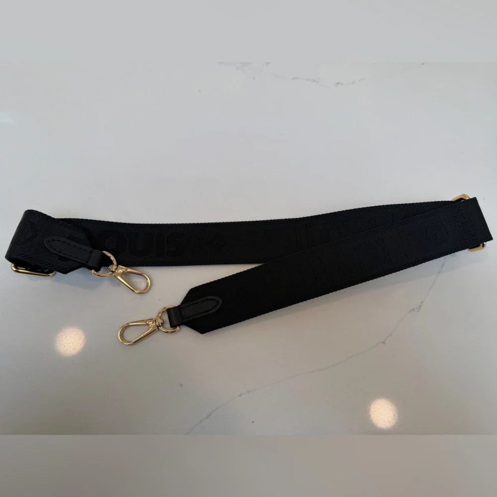 RARE! NEW Louis Vuitton Black Nylon Adjustable Strap with Gold Hardware